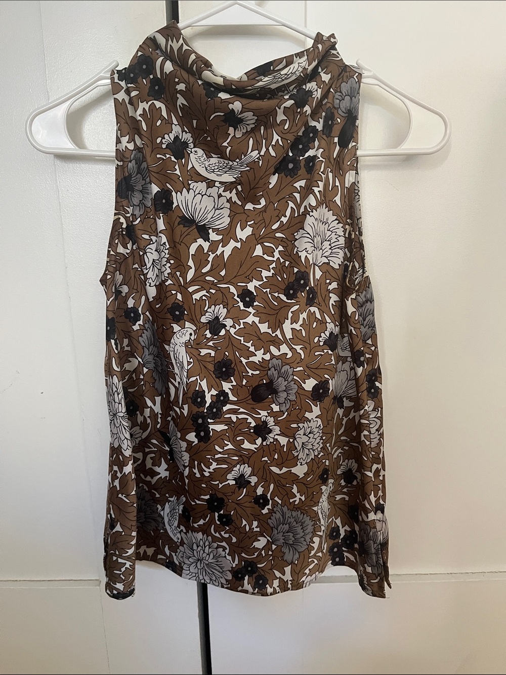 Ann Taylor Sleeveless Brown Floral Print Mock Neck Top